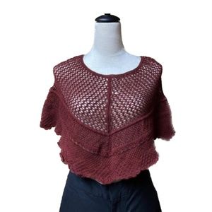 Bebe Maroon Crochet Cape - Short Poncho
